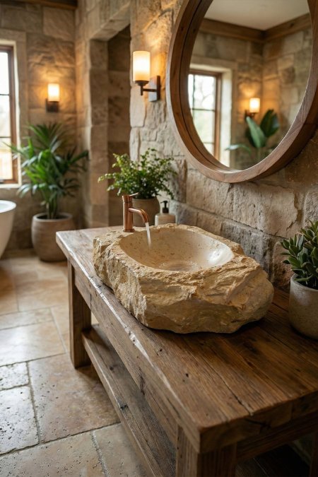 حوض مغسلة حجري طبيعي خام – 35×56 سم